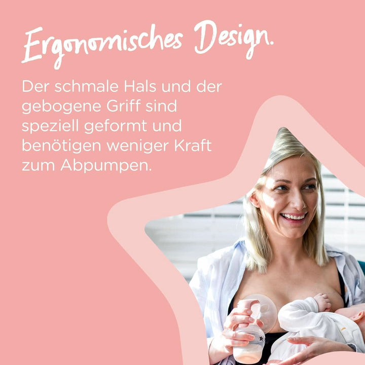 Tommee Tippee Made for Me Manuelle Einzel-Milchpumpe, Starke Saugkraft, Ergonomischer Griff, Tragbare Und Leise Milchpumpe, Samt Babyflasche