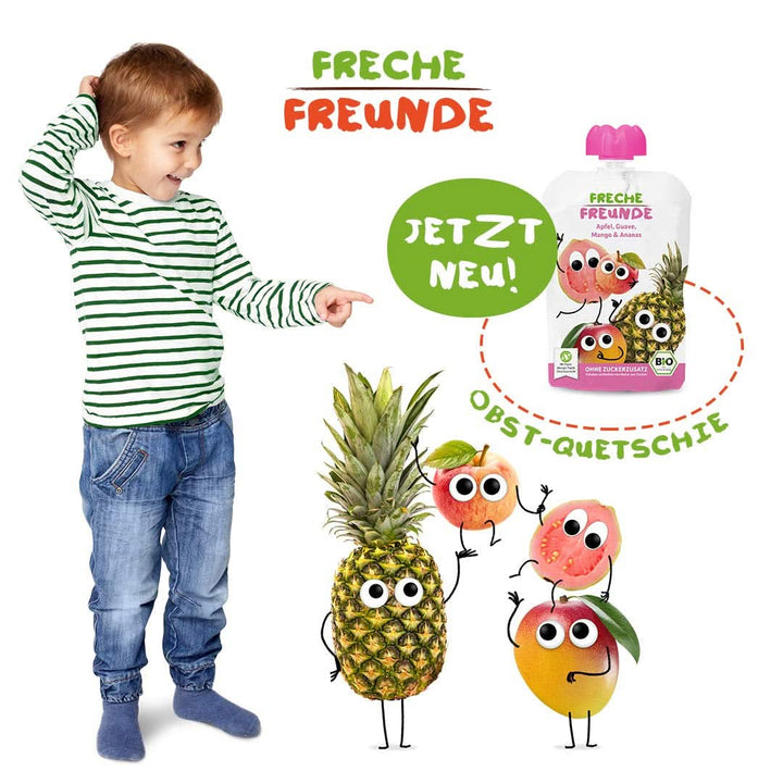 FRECHE FREUNDE Organic, piure de măr, guava, mango și ananas, 6 x 100 grame