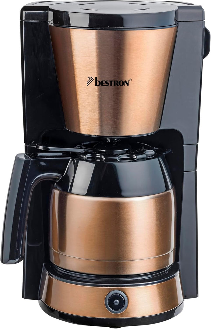 Cafetieră cu filtru Bestron pentru 8 cești de cafea, cafetieră cu cană termo de 1 litru, incl. filtru permanent și oprire automată, 900 W, culoare: bej deschis