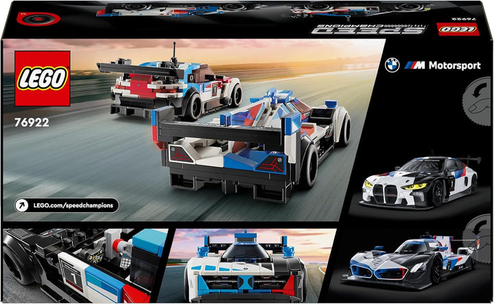 Jucărie LEGO Speed Champions BMW M4 GT3 & BMW M Hybrid V8 Race Car cu 2 modele de mașini construibile și 2 minifigurine de șofer de curse, cadou pentru băieți, fete de la 9 ani, model de mașină 76922