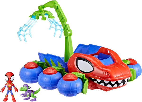 Marvel Spidey And His Super Friends Dino Crawler Superhero Playset, cu Spidey și Dino Figure și jucărie de transport, pentru copii cu vârsta de 3 ani și peste