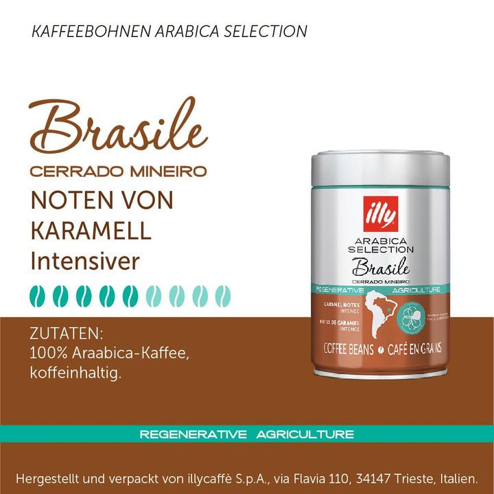 Illy Arabica Selection Brasile Cerrado Mineiro Kaffeebohnen: Zu 100% Aus Zertifiziert Regenerativem Anbau – 250G Dose