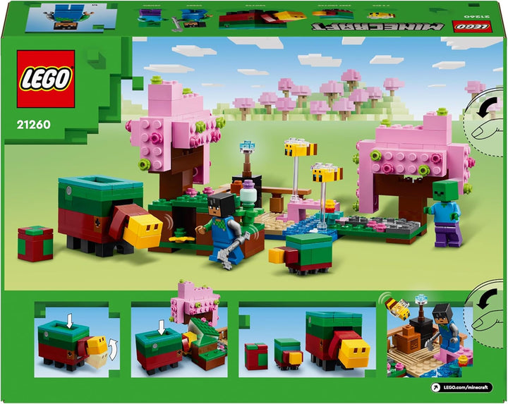 LEGO Minecraft Livada de cireși în floare, grădină de jucărie de explorat cu Sunny, Sniffer, Zombie și albine, cadou pentru gameri, pentru băieți și fete de la 8 ani 21260