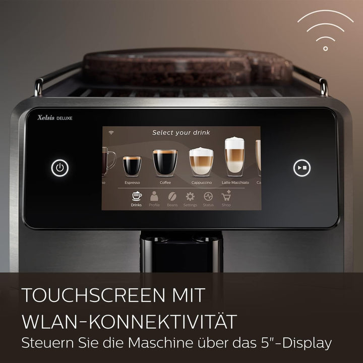 Mașină de cafea complet automată Saeco Xelsis Deluxe - conectivitate Wifi, 22 de specialități de cafea, ecran tactil intuitiv de 5", 8 profiluri de utilizator, râșniță ceramică, metal (SM8782/30)