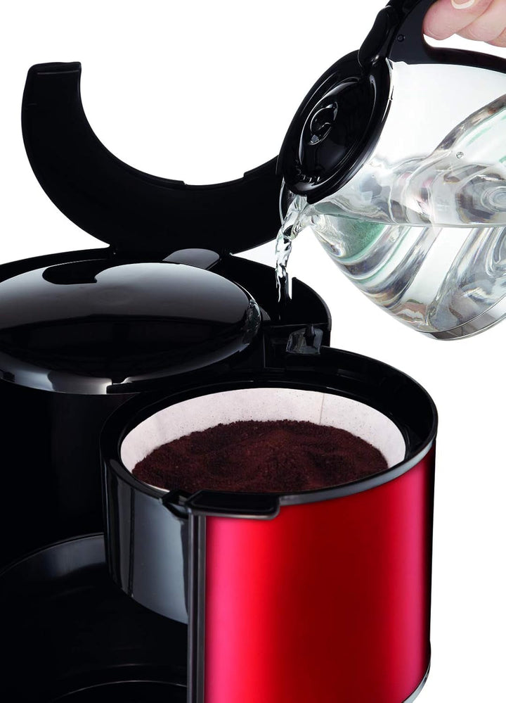 Espressor Subito cu filtru, cană de sticlă, 10-15 cești, capacitate 1,25 l, funcție de oprire automată, filtru detașabil, indicator nivel apă, oțel inoxidabil, roșu/negru, FG360D