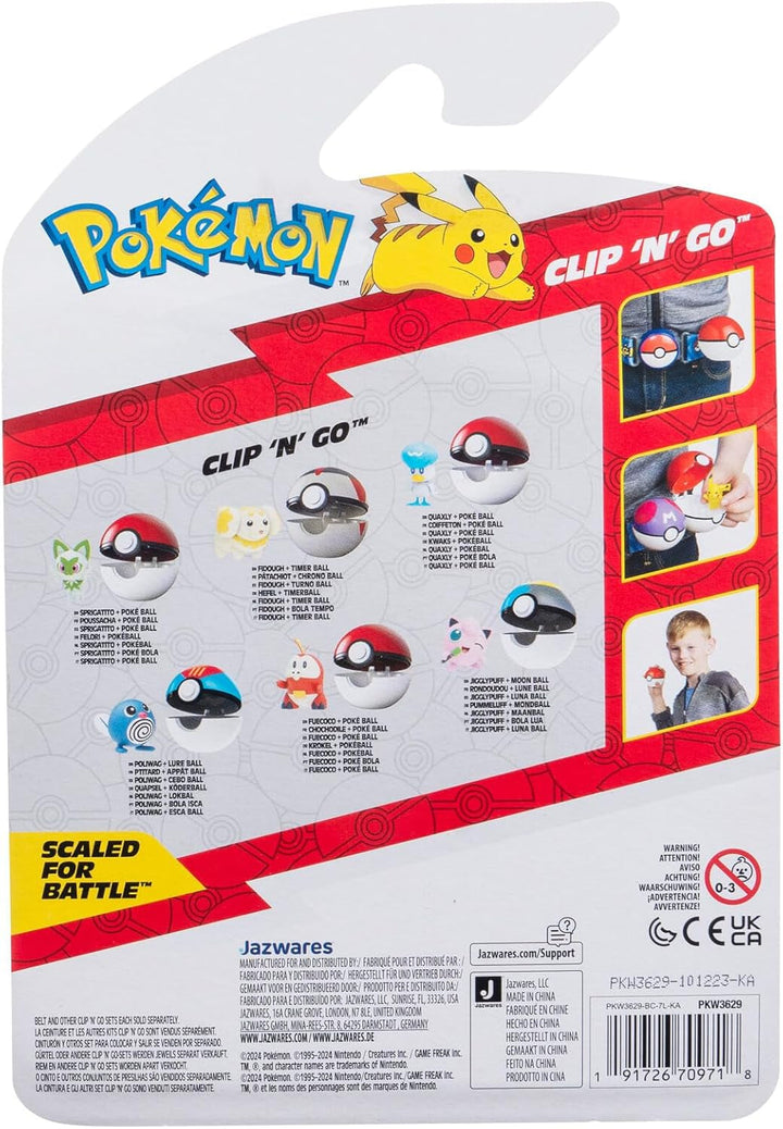 Pokémon PKW3629 - Clip'N'Go Poké Ball - Felori și Poké Ball, Poké Ball oficial cu figură de 5 cm