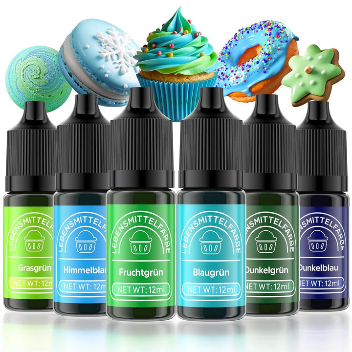 Lebensmittelfarbe 6 Farben X12Ml, Hochkonzentriert Lebensmittelfarbe Flüssig Zum Backen, Lebensmittel Farben Food Coloring Set Für Fondant, Christmas Kuchen, Macarons,Donuts,Kekse (Regenbogen)