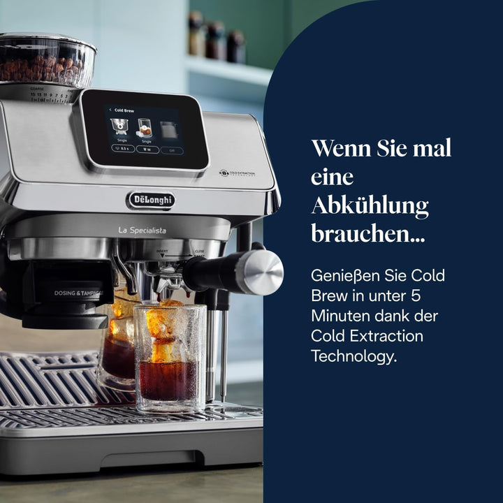 Espressor portafiltru De'Longhi La Specialista Touch EC9455.M, espressor cu râșniță integrată, ghid barista, 15 bar, funcție cold brew, spumare automată a laptelui, ecran tactil, metal