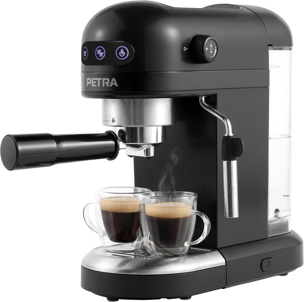 Petra PT5240 Espresso Machine With Milk Frother - 1.4 L, Bpa-Free, Single & Double Barista Style Espresso, Compact, Pompă de presiune italiană de 15 Bar, Compatibil cu cafea măcinată, 1465W