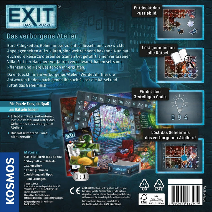 KOSMOS 683979 EXIT® - Puzzle: Studioul ascuns, puzzle de 500 de piese, pentru adulți și copii de la 10 ani, Escape Room Puzzle pentru începători cu puzzle-uri