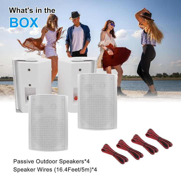 Herdio 800W 6,5 Zoll Außenlautsprecher Wasserdicht, Wandmontage Patio Stereo Indoor Outdoor Lautsprecher Mit Kraftvollem Bass, Allwettertauglichkeit(4 Lautsprecher Weiß)