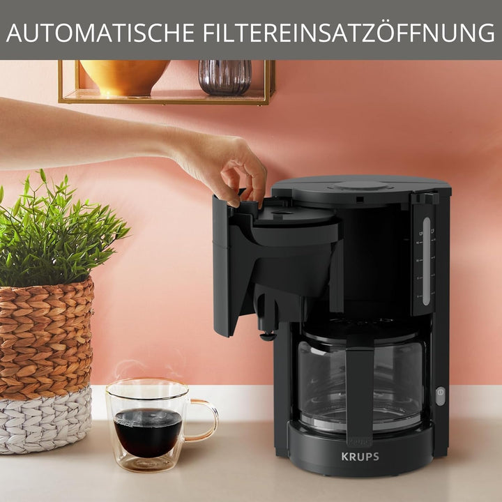 Krups F30908 Proaroma Espressor cu filtru și carafă din sticlă, capacitate 1,25 l, 10-15 cești, 1050 W, negru