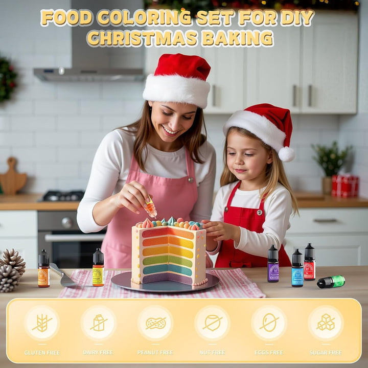 Lebensmittelfarbe 6 Farben X12Ml, Hochkonzentriert Lebensmittelfarbe Flüssig Zum Backen, Lebensmittel Farben Food Coloring Set Für Fondant, Christmas Kuchen, Macarons,Donuts,Kekse (Regenbogen)