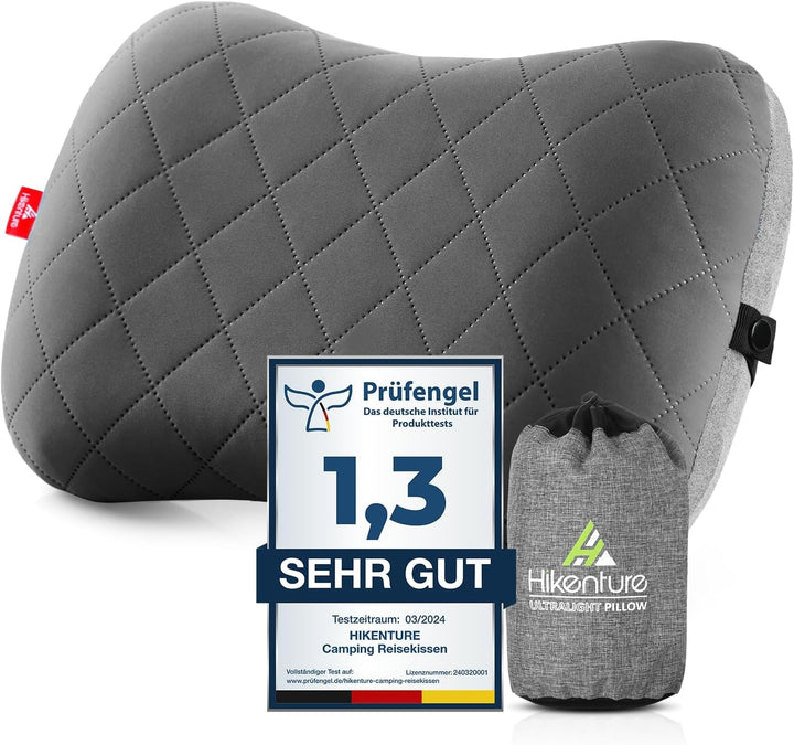 HIKENTURE Pernă gonflabilă de camping / călătorie cu față de pernă detașabilă, pernă ergonomică, pernă confortabilă pentru gât pentru călătorie / exterior, pernă gonflabilă de călătorie pentru gât (verde) ...