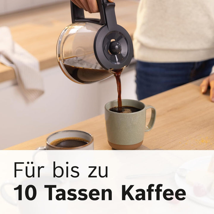 Espressor cu filtru Bosch Mymoment TKA2M113, carafă din sticlă de 1,25 l, capacitate 10-15 cești, funcție de menținere la cald timp de 40 de minute, sistem anti-picurare, suport pentru filtru rotativ, rezervor de apă detașabil, 1200 wați, negru mat