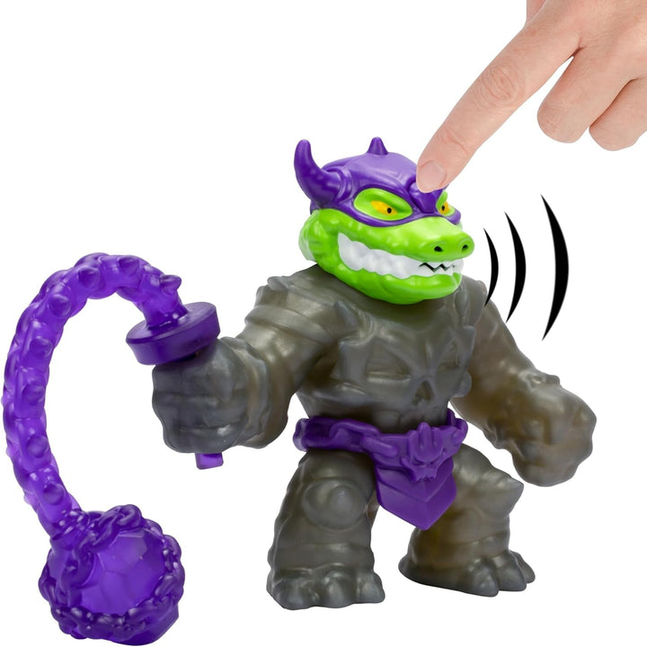 Heroes of Goo Jit Zu Stretch Strikers Deluxe Hero Pack Rock Jaw, figură de acțiune extensibilă cu peste 20 de unelte de luptă grozave