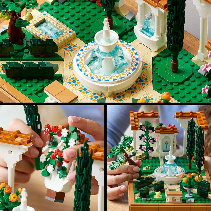 LEGO Icons Fountain Garden - Set de construcție în miniatură pentru adulți cu frunze, chiparoși, copaci, liane, flori - Idee creativă de cadou pentru ziua de naștere, cadou de casă pentru femei, bărbați - 10359