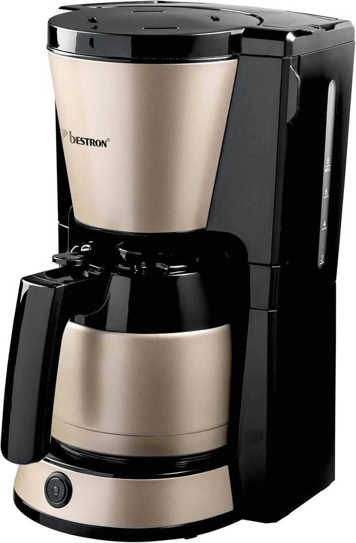 Cafetieră cu filtru Bestron pentru 8 cești de cafea, cafetieră cu cană termo de 1 litru, incl. filtru permanent și oprire automată, 900 W, culoare: bej deschis