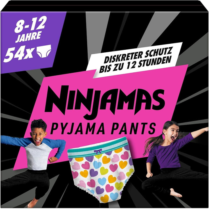 Pantaloni de pijama Ninjamas Hearts, 60 pantaloni de noapte absorbanți, 7 ani, 17Kg-30Kg