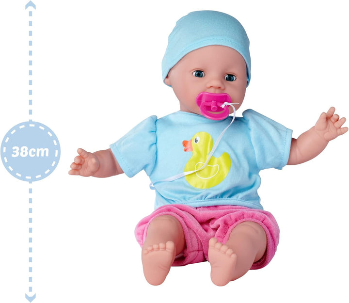 Simba 105010964 - Laura Hungry, păpușă cu corp moale, cu manechin, lingură magică, biberon cu conținut care dispare și farfurie mică, 38cm, păpușă de la 2 ani