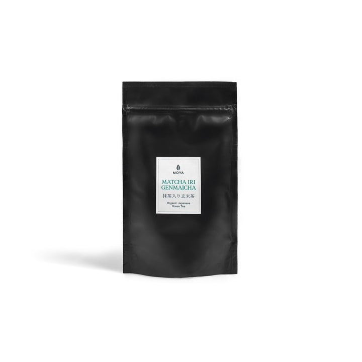 Moya Matcha ceai verde japonez Iri Genmaicha cu frunze întregi | 100 g Sencha cu orez și Matcha | Matcha Genmaicha | Ceai din Japonia | Potrivit pentru vegani | Ambalat într-o pungă resigilabilă