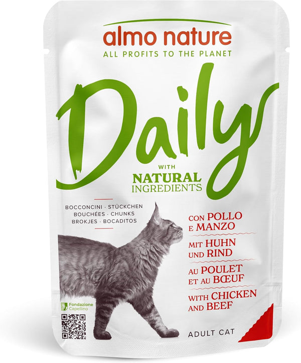 Almo Nature Daily Cat Food With Chicken And Beef Hrană completă pentru pisici adulte, hrană umedă- 30Pack (30 X 70 G)