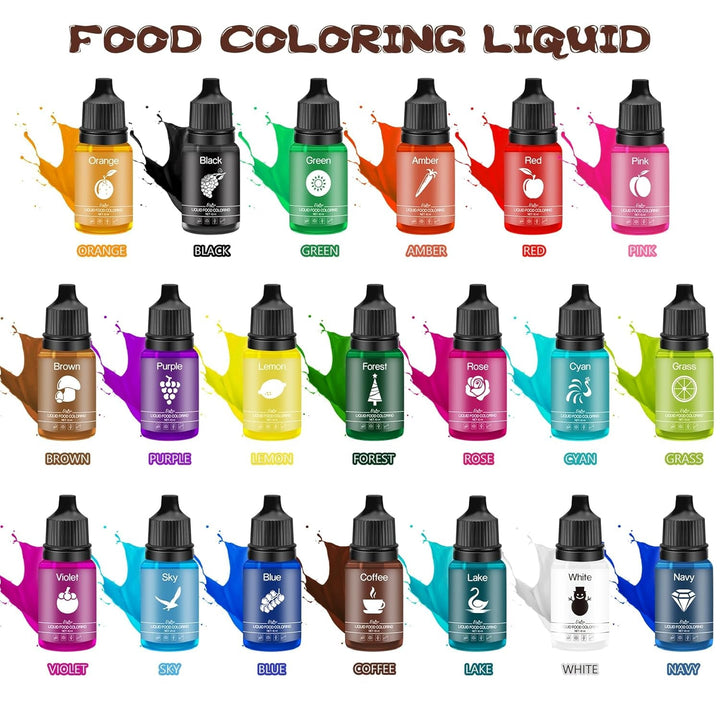 Colorant alimentar - 20 de culori x 10 ml coloranți alimentari lichizi pentru prăjituri, copt, fursecuri, macaroane - Colorant alimentar concentrat fără zahăr pentru decorarea torturilor, băuturi, ouă de Paște, slime DIY