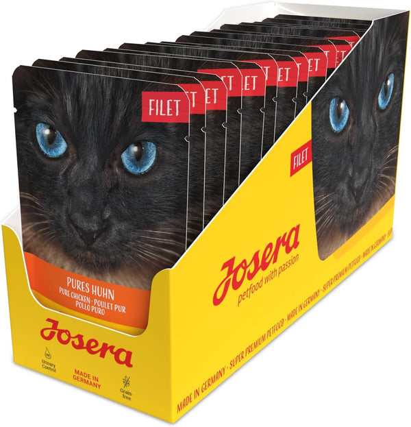 JOSERA Filet Pure Chicken (16 X 70 G) | Adult | Hrană umedă premium pentru pisici adulte | Pui pur cu 40% file de pui | Fără cereale | Hrană umedă pentru pisici în pungă proaspătă | 16Pack