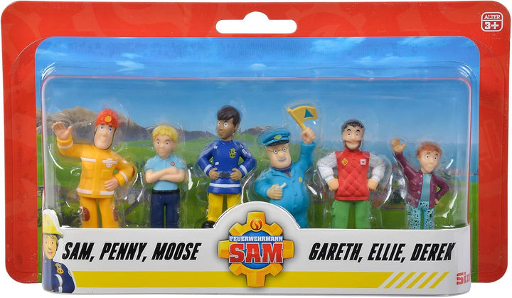 Simba 109252538 - Set de figurine Fireman Sam, 6 piese, 2 asortate, O singură versiune furnizată, 5-7cm figurine de joacă, De la 3 ani
