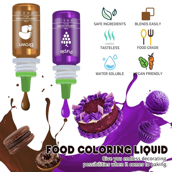Colorant alimentar - 20 de culori x 10 ml coloranți alimentari lichizi pentru prăjituri, copt, fursecuri, macaroane - Colorant alimentar concentrat fără zahăr pentru decorarea torturilor, băuturi, ouă de Paște, slime DIY