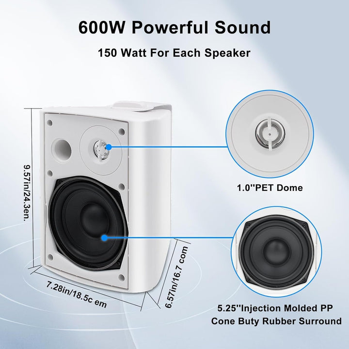 STUDIOFINIX 5,25 Zoll 600 Watt Wasserdicht Außenlautsprecher Outdoor-Lautsprecher Kompatibel Mit Bluetooth Für Garten, Perfekt Für Terrasse, Veranda, Restaurant, Home (4 Lautsprecher)