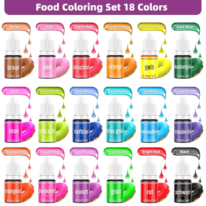 Lebensmittelfarbe 18 Farben X 6Ml, Lebensmittelfarbe Flüssig, Lebensmittel Farben Set Farbstoff, Backfarben Tortendeko Food Coloring Für Kuchen, Macaron, Zuckerguss Fondant DIY Backzubehör