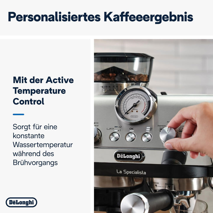 De'Longhi La Specialista Arte EC9155.MB mașină portafilter, mașină espresso Cu râșniță, 8 râșnițe, 15 bar, 3 temperaturi, duză spumare lapte, 1550W, rezervor 1.7L, oțel inoxidabil/negru Inclusiv kit barista