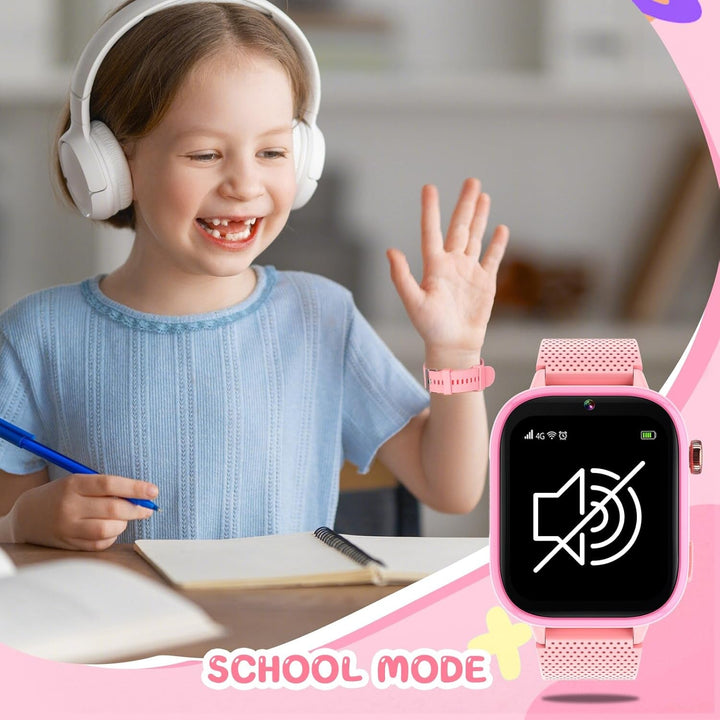 Smartwatch 4G pentru copii, smartwatch pentru copii cu GPS și telefon, ceas de mână pentru copii băiat fată, cu apel telefonic video, mesaje, mod școală, funcție SOS, cameră și pedometru (roz)