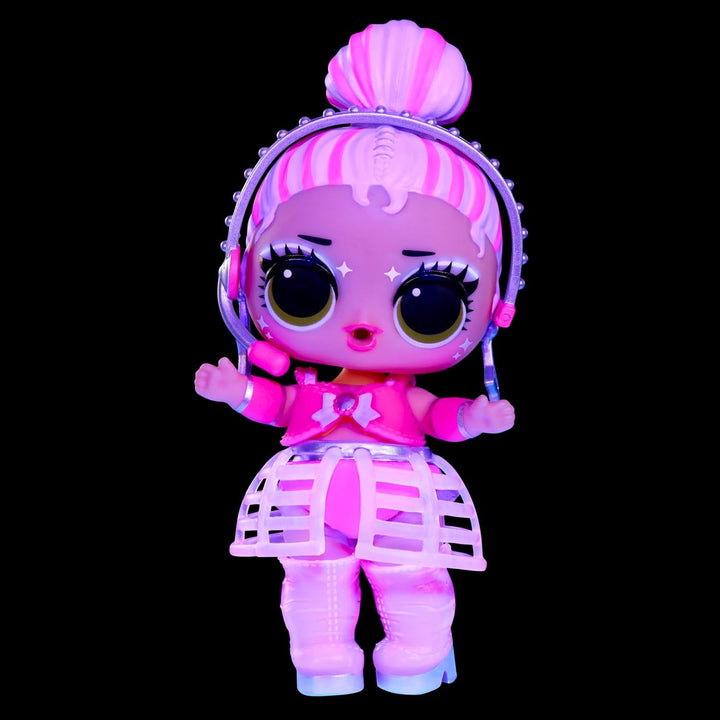 L.O.L. Surprise! Neon Pop Stars Tots - 1 păpușă cu surprize magice cu lumină neagră, ambalaj orb, 7 păpuși de colecționat, fiecare cu autocolante neon și accesorii, cadou pentru copii 4+