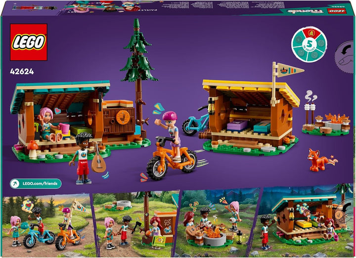 LEGO Friends Cosy Huts At Adventure Camp, Playset pentru jocuri de rol în aer liber, jucărie pentru copii pentru fete și băieți de la 7 ani cu 3 figurine și vulpe, jucărie de camping 42624