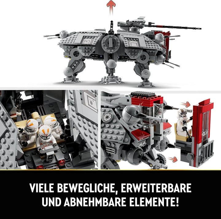 LEGO Star Wars At-Te Walker, model de jucărie mobil, set cu minifigurine, inclusiv 3 Clone Troopers, Droizi de luptă și Dwarf Spider Droid 75337