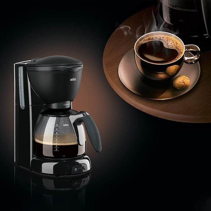 Cafetiera Braun Caféhouse Puraroma plus KF 560/1 - Cafetieră cu filtru cu ulcior de sticlă pentru 10 cești de cafea, cafetieră pentru arome unice, 1100 wați, negru