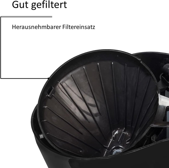 Exquisit KA 6501 Sw | Cafetiera | 800 Watt | Cafetiera cu filtru | Ulcior termos | Dop de picurare | Cafetieră din oțel inoxidabil | Negru