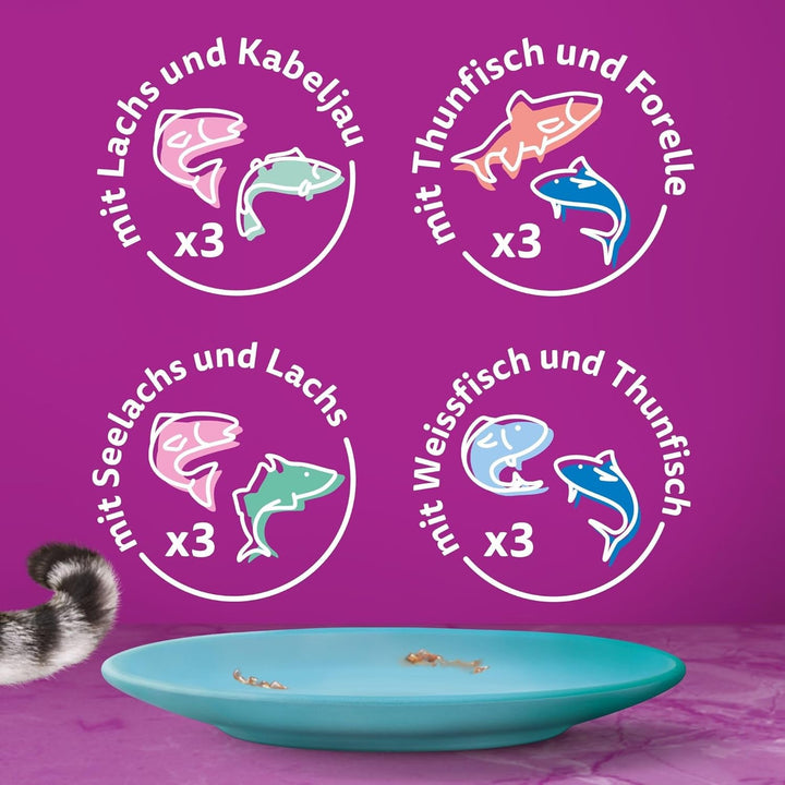 WHISKAS Duo pungi porționate pentru hrană umedă multipack, Delicii oceanice în jeleu, 12 X 85G