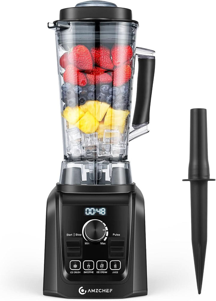 AMZCHEF 4-IN-1 Standmixer Hochleistungsmixer - 2L Standmixer Mit 3D Klingen Crush in Sekunden Technologie Für Shakes, Smoothies, Eis Crushen, Mahlen - 32000 UPM Blender Mixer Für Die Küche | Schwarz