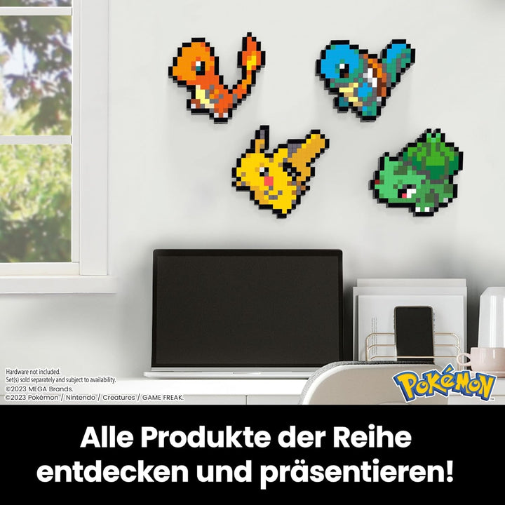 MEGA Pokémon Glumanda - Figură construibilă în aspect retro, Pixel Art, Inclusiv bază pentru montare pe perete, Pentru constructori și colecționari adulți, HTH76