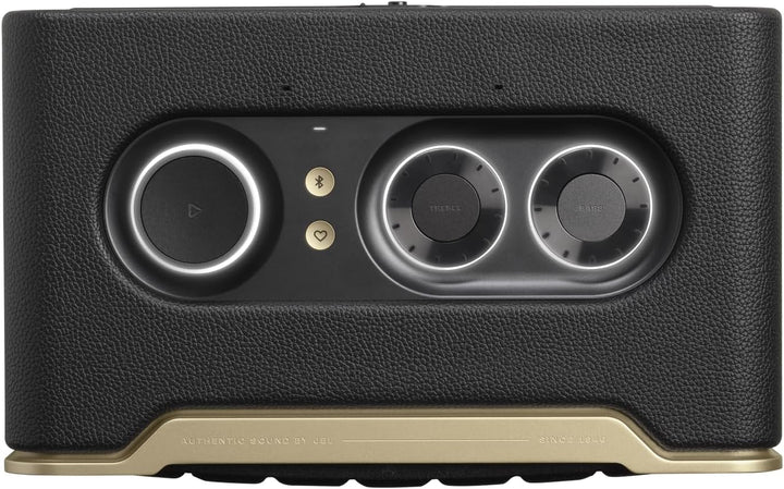 JBL Authentics 200 Smart Home Speaker - Difuzor Bluetooth cu design retro din anii '70 - Cu grilă Quadrex, Google Assistant, Alexa, Airplay și JBL One App - Negru