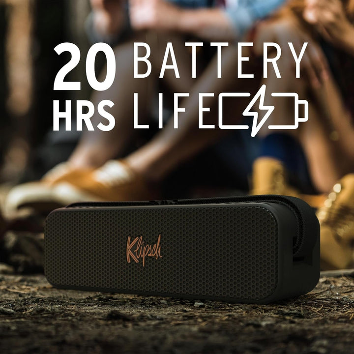 Klipsch Detroit, Difuzor Bluetooth portabil cu două tweeter-uri de 2,5 cm, woofers de 7,6 cm, rezistent la apă IP67 și baterie cu autonomie de 20 de ore. Experiență de concert live. Culoare: negru.