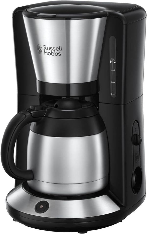 Cafetiera Russell Hobbs [Cap efervescent pentru extracție și aromă optime] Adventure (Max 8 cești, cană termo de 1,0 l, oprire automată, opritor de picurare, 1100 W) Filtru de cafea 24020-56, negru