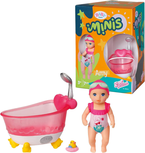 BABY Born Minis set de joacă pentru cadă cu păpușă Minis Amy și rață, 906101 Zapf Creation