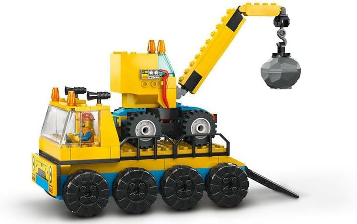 LEGO 60391 Vehicule de construcții urbane și macara cu minge de distrugere, jucărie cu excavator, autobasculantă și vehicule de transport, jucărie educativă pentru copii de 4 ani și peste