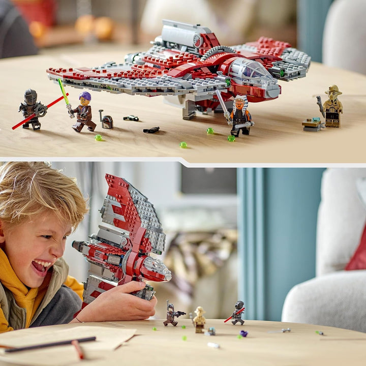 LEGO Star Wars Ahsoka Tano's T-6 Jedi Shuttle Set, Jucărie navă spațială construibilă cu 4 minifigurine, inclusiv Sabine Wren și Marrok cu săbii laser, cadou pentru fanii seriei Ahsoka 75362