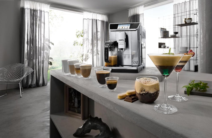 Aparat de cafea complet automat De'Longhi Primadonna Elite Experience ECAM 656.85.MS Cu sistem de lapte Lattecrema, cappuccino, ecran color de 4,3 inchi, control prin aplicație, funcție de ciocolată de băut, față din oțel inoxidabil, argintiu
