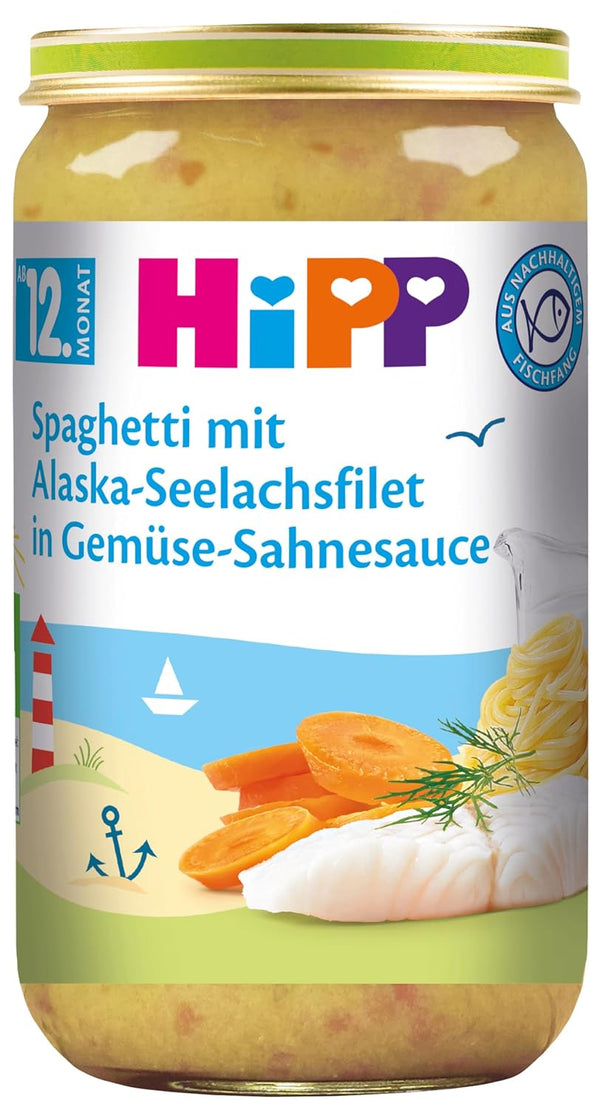 Hipp Spaghetti Mit Alaska-Seelachsfilet in Gemüse-Sahnesauce, 6Er Pack (6 X 250 G)